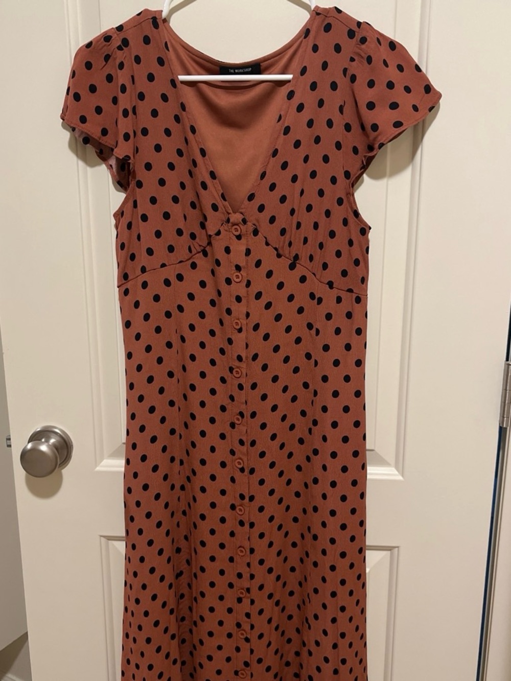 Workshop Republic Clothing Rust Polka Dot Button-Front Midi Dress